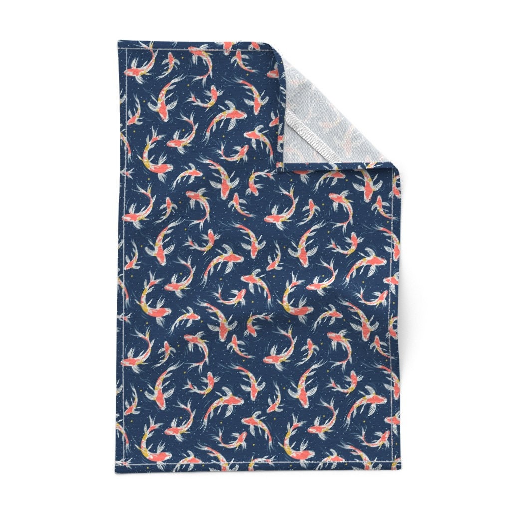 Ornamental Carp Linen Tea Towels with Japanese Koi Fish Design