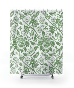 Ornamental Floral Design Green And White Shower Curtain For A Beautiful Bathroom 