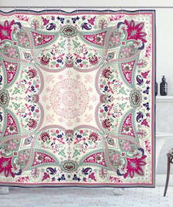 Ornamental Square Geometric Pattern Shower Curtain For Modern Bathroom Decor