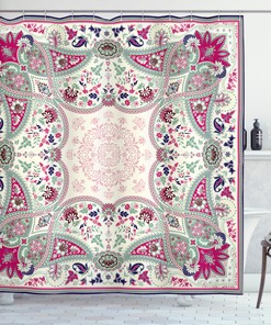 Ornamental Square Geometric Pattern Shower Curtain For Modern Bathroom Decor