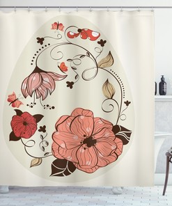 Ornamental Swirls Curls Print Unique Shower Curtain For Bathroom