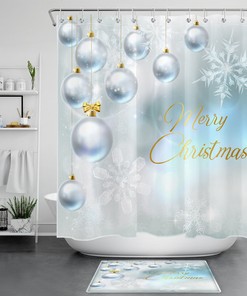 Ornamented Merry Christmas Waterproof Shower Curtain Bathroom Decor