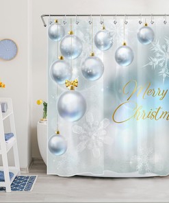 Ornamented Merry Christmas Waterproof Shower Curtain Bathroom Decor