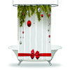 Ornaments And Snowflakes Christmas Shower Curtain - Waterproof Fabric Holiday Decor
