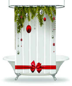 Ornaments And Snowflakes Christmas Shower Curtain - Waterproof Fabric Holiday Decor