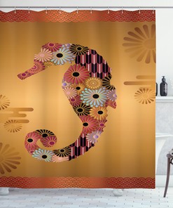 Ornate Floral Seahorse Print Animal Shower Curtain For Bathroom Decor