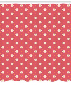 Ornate Geometric Pattern Shower Curtain with Fabric Decors 