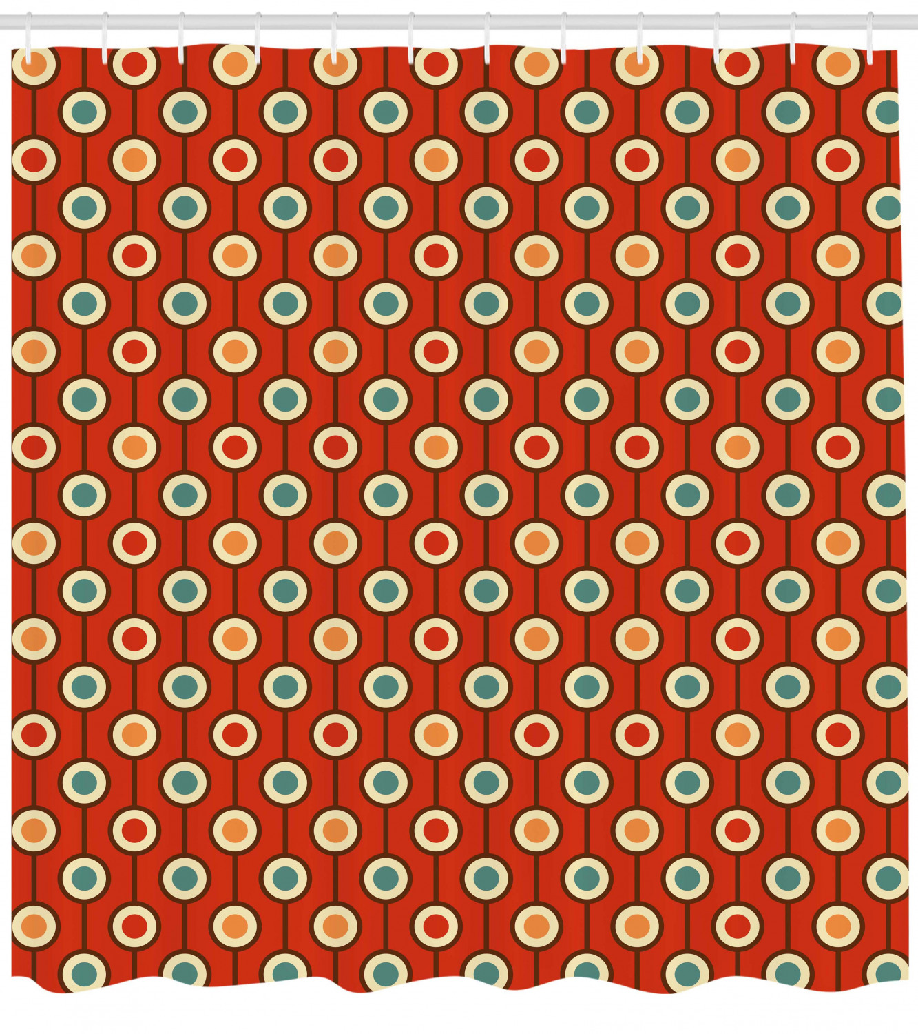 Ornate Geometric Pattern Shower Curtain with Fabric Decors