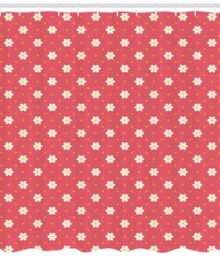 Ornate Geometric Pattern Shower Curtain with Fabric Decors