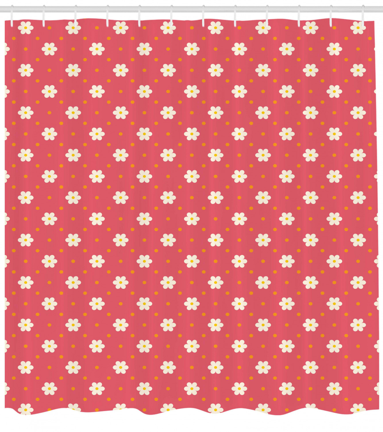 Ornate Geometric Pattern Shower Curtain with Fabric Decors