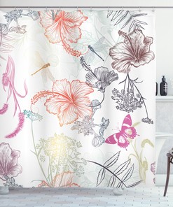 Ornate Hibiscus Moth Dragonfly Shower Curtain For A Tropical Bath