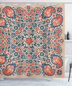 Ornate Paisley Shower Curtain, Folk Persian Middle Eastern Pattern Print, Cloth Bathroom Decor