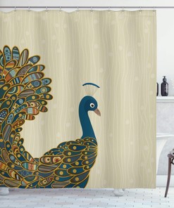 Ornate Peacock Feather Shower Curtain, Oriental Background With Motley Bird Tail For Bathroom