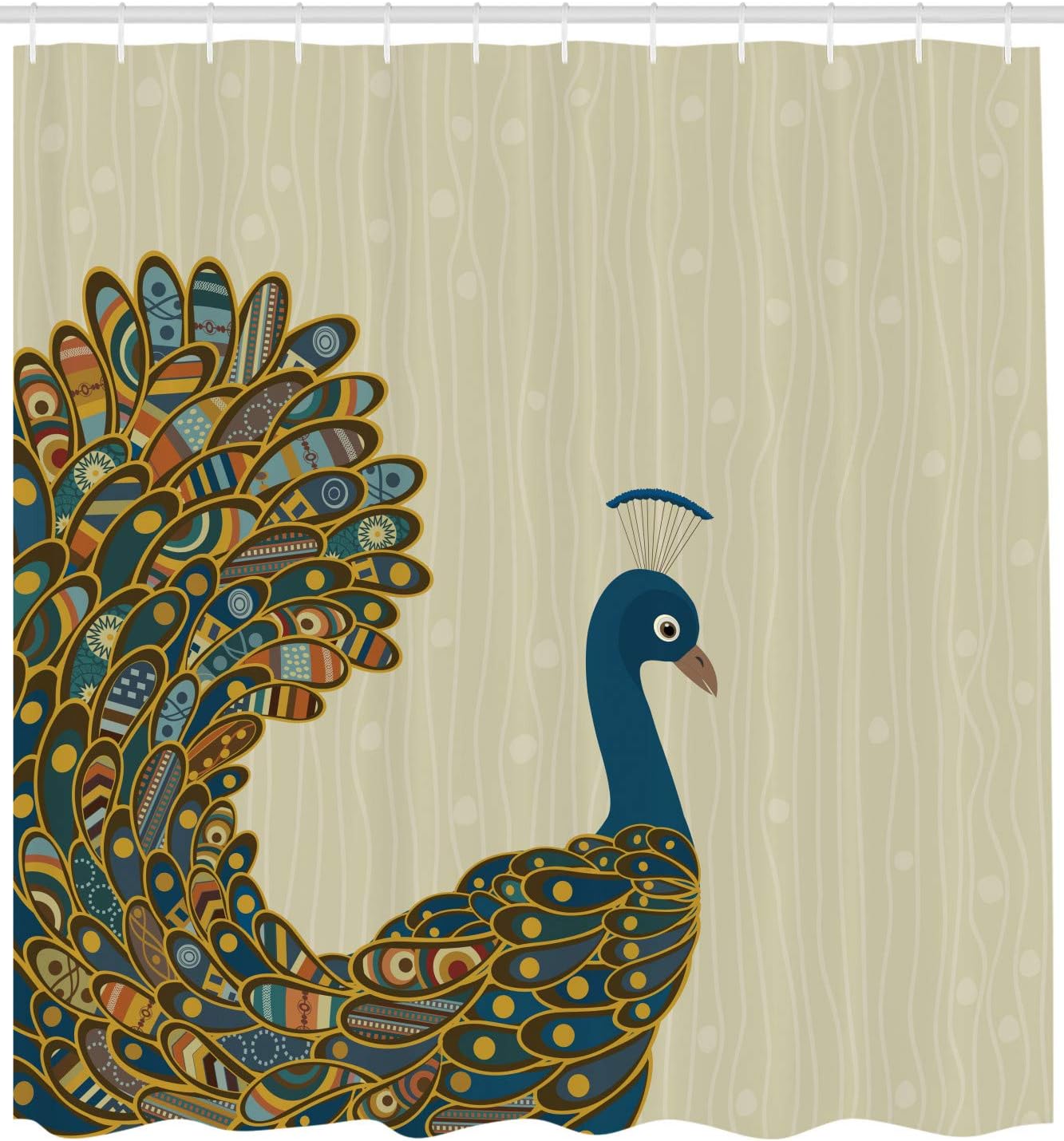 Ornate Peacock Feather Shower Curtain, Oriental Background With Motley Bird Tail For Bathroom - Image 2