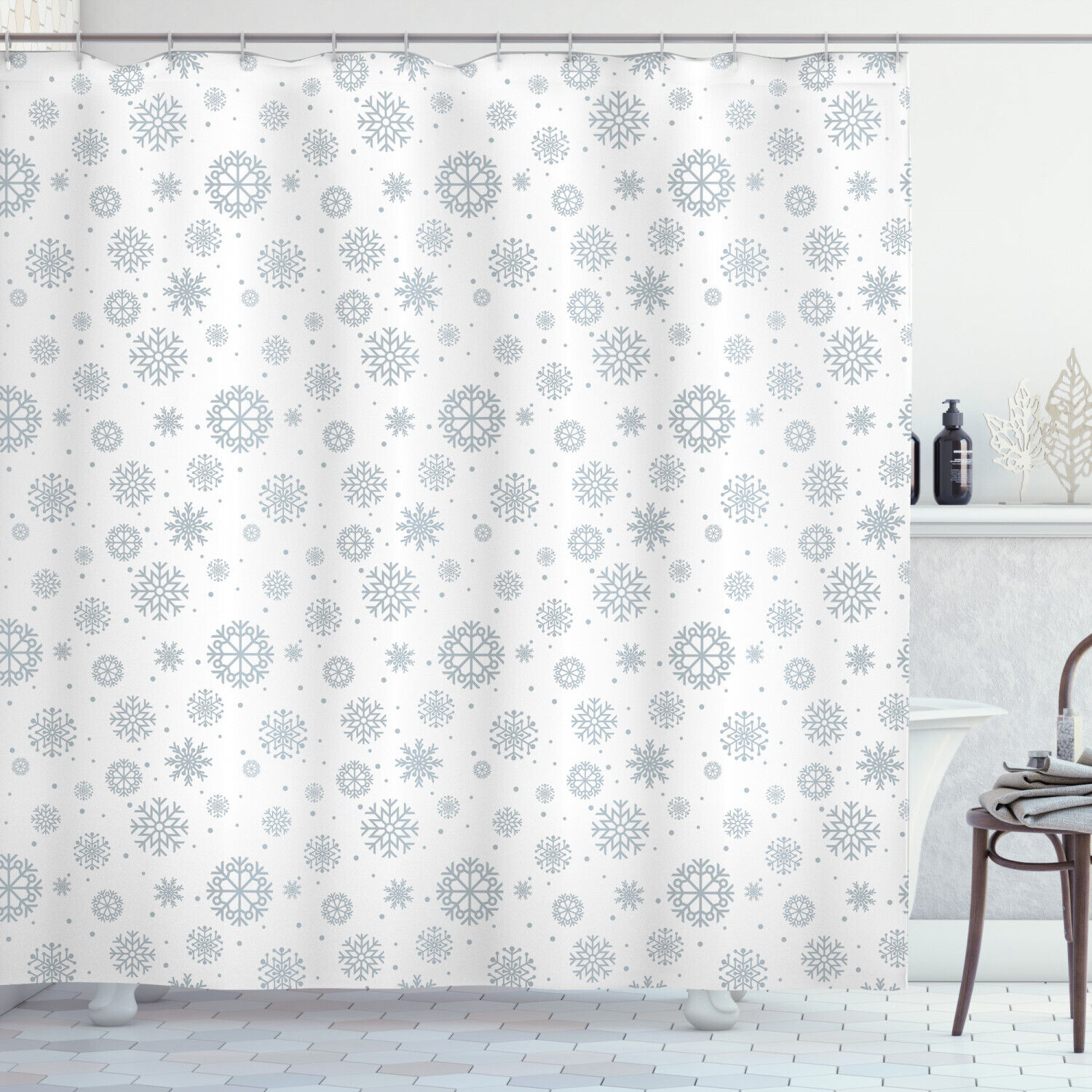 Ornate Snowflake Motifs Winter Shower Curtain
