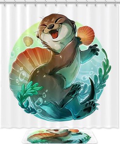 Otter Holding Seashell Waterproof Bathroom Shower Curtain 