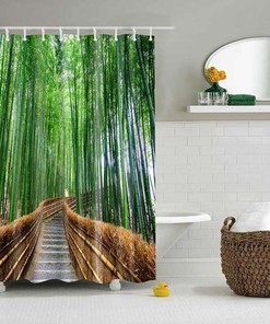 Outdoor Bridge Landscape Trees Bamboo Forest Shower Curtain For Home Bathroom Decor Accessories