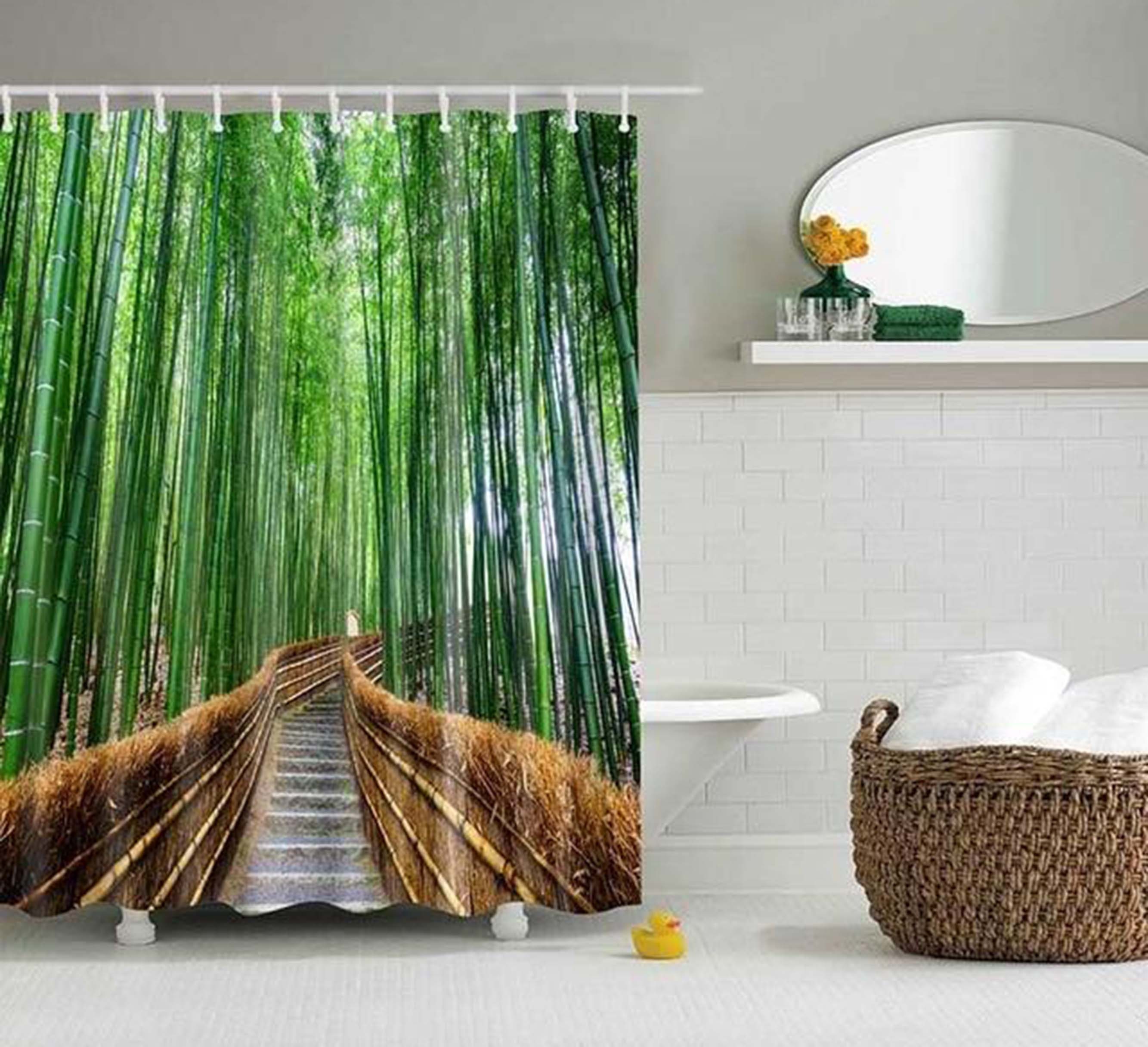 Outdoor Bridge Landscape Trees Bamboo Forest Shower Curtain For Home Bathroom Decor Accessories
