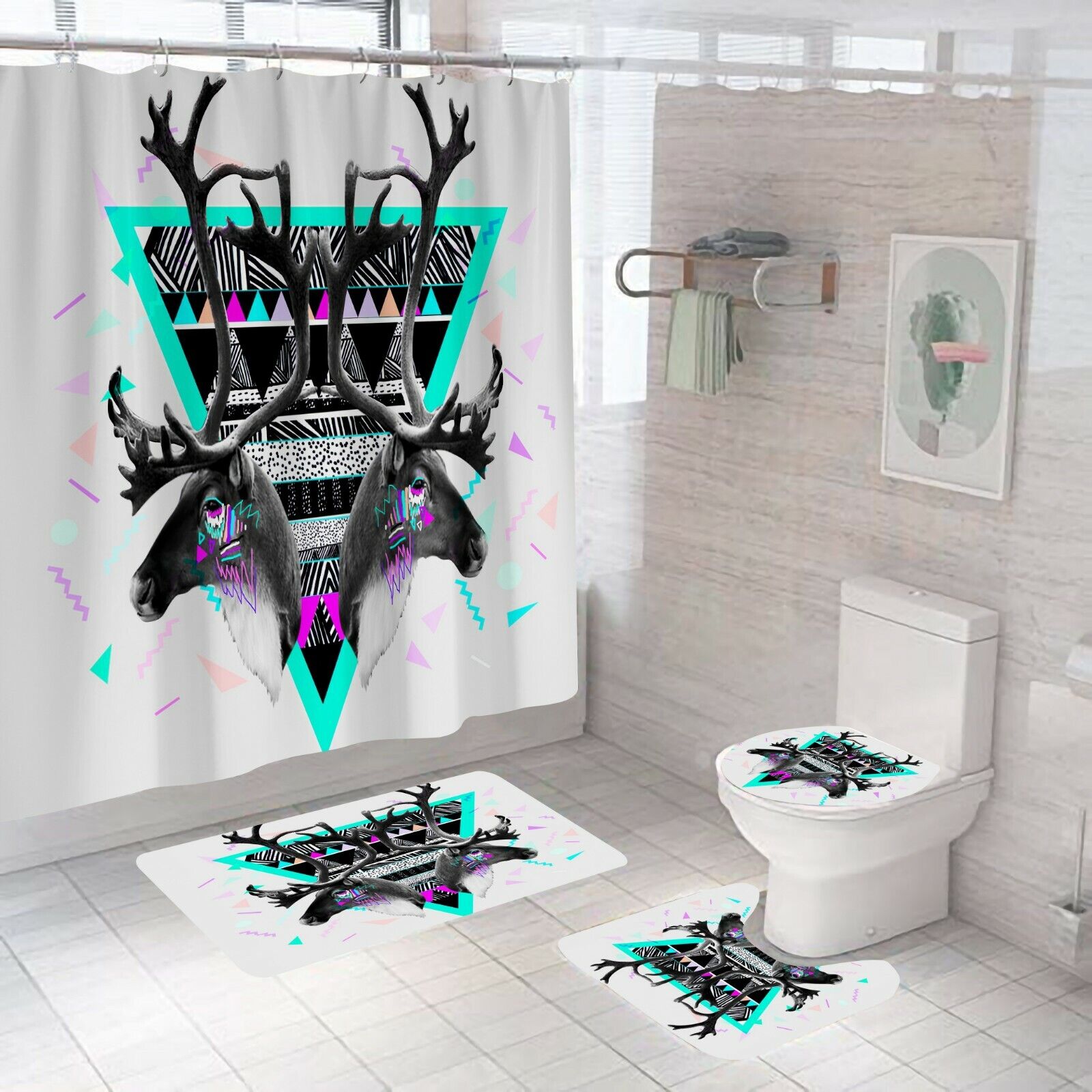 Outdoor Deer Shower Curtain With Wilderness Prints