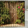 Outdoor Garden Fence Scenic Shower Curtain With Garden Gate And Roses 3D Design