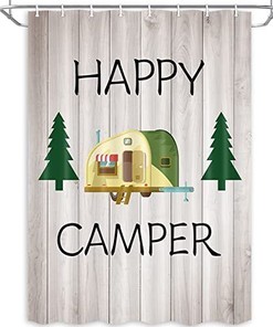 Outdoor Hobby Print Happy Camper Shower Curtain For A Nature-Inspired Bathroom 