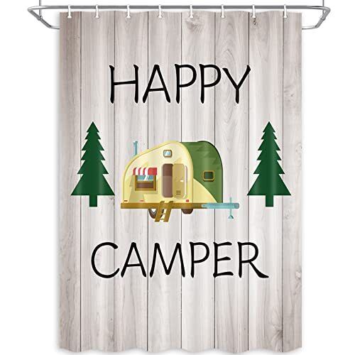 Outdoor Hobby Print Happy Camper Shower Curtain For A Nature-Inspired Bathroom
