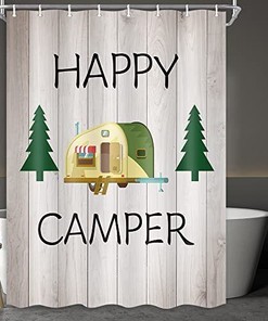Outdoor Hobby Print Happy Camper Shower Curtain For A Nature-Inspired Bathroom