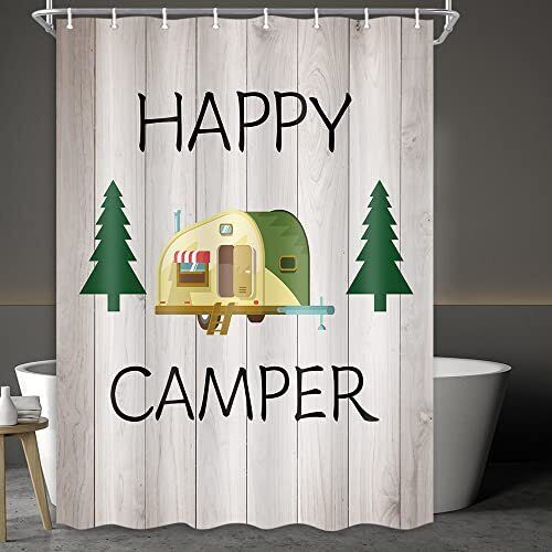 Outdoor Hobby Print Happy Camper Shower Curtain For A Nature-Inspired Bathroom