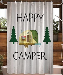 Outdoor Hobby Print Happy Camper Shower Curtain For A Nature-Inspired Bathroom