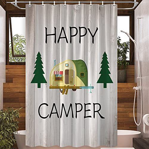 Outdoor Hobby Print Happy Camper Shower Curtain For A Nature-Inspired Bathroom