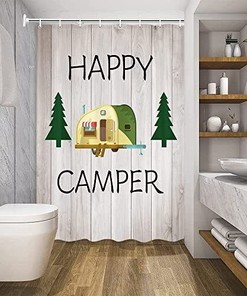Outdoor Hobby Print Happy Camper Shower Curtain For A Nature-Inspired Bathroom