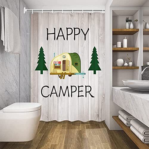 Outdoor Hobby Print Happy Camper Shower Curtain For A Nature-Inspired Bathroom