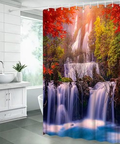 Outdoor Shower Curtain With Waterfall, Tree, And Mountain Design - Add A Scenic View To Your Bathroom