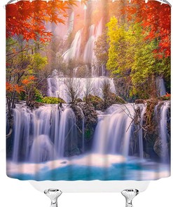 Outdoor Shower Curtain With Waterfall, Tree, And Mountain Design - Add A Scenic View To Your Bathroom