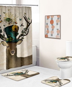 Outdoor Wilderness Shower Curtain With Deer And Elk Prints