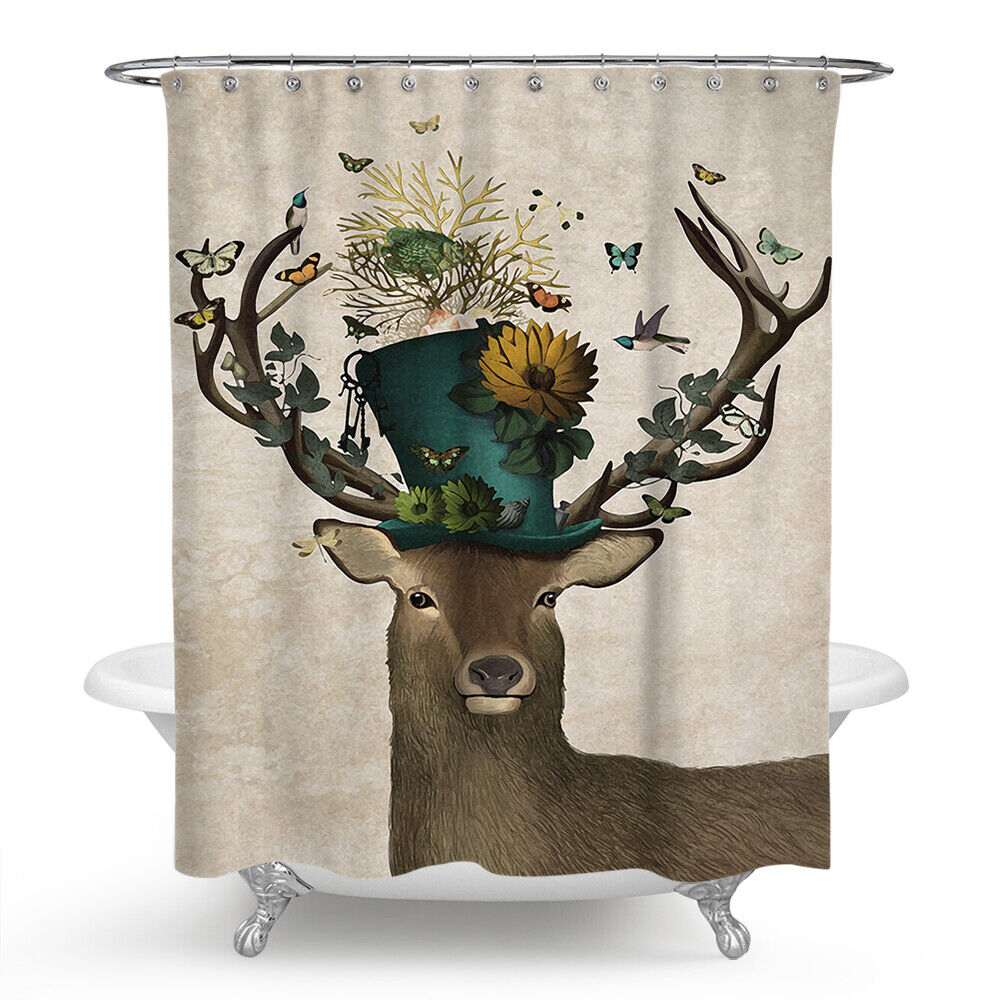 Outdoor Wilderness Shower Curtain With Deer And Elk Prints - Image 2