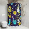 Outer Space Ai Art Cosmic Kitten And Robot Owl Print Shower Curtain For Kids Bathroom Decor