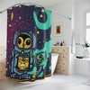 Outer Space Ai Art Cosmic Owl And Kitten Print Shower Curtain For Kids Bathroom Decor