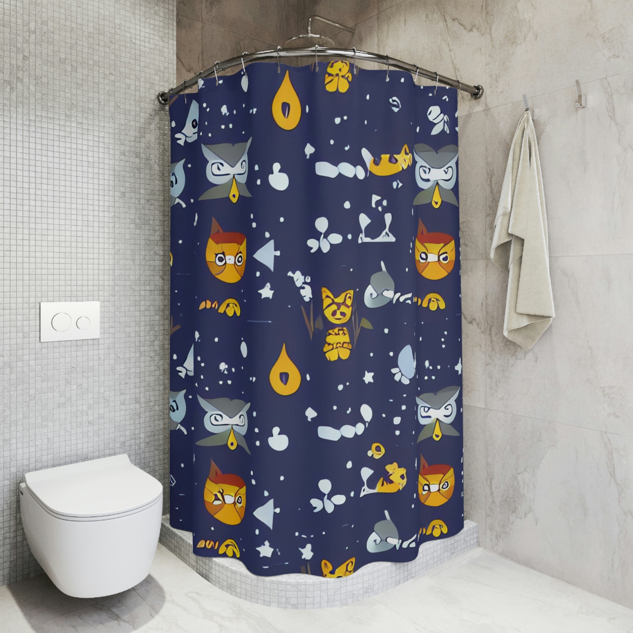 Outer Space Ai Art Cosmic Owl Print Shower Curtain For Kids Bathroom Decor