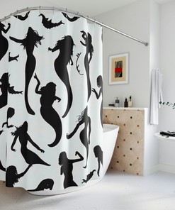 Outer Space Art Mermaids in the Sea Shower Curtain Print for Kids Bathroom Decor