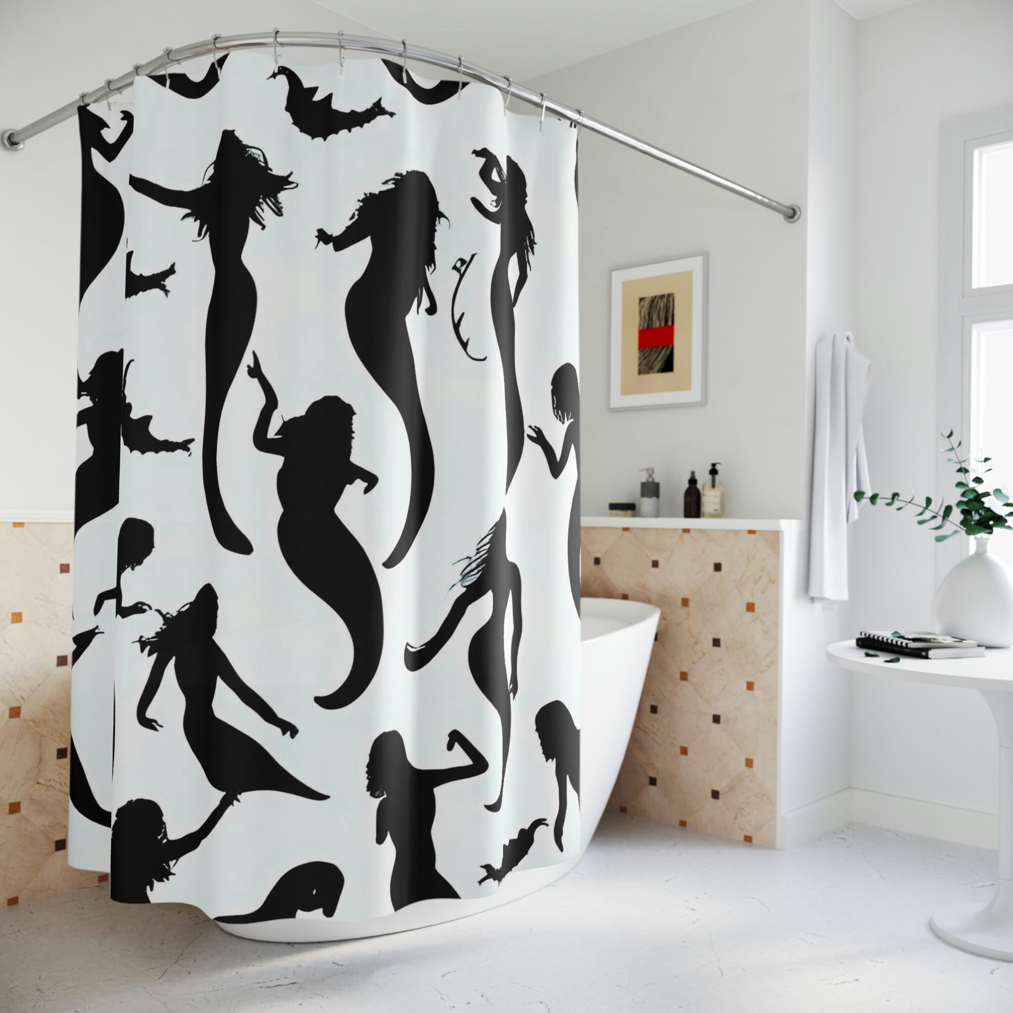 Outer Space Art Mermaids in the Sea Shower Curtain Print for Kids Bathroom Decor
