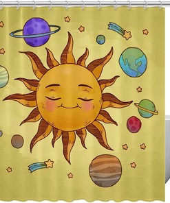 Outer Space Planets and Stars Shower Curtain for Astronomy Lovers 