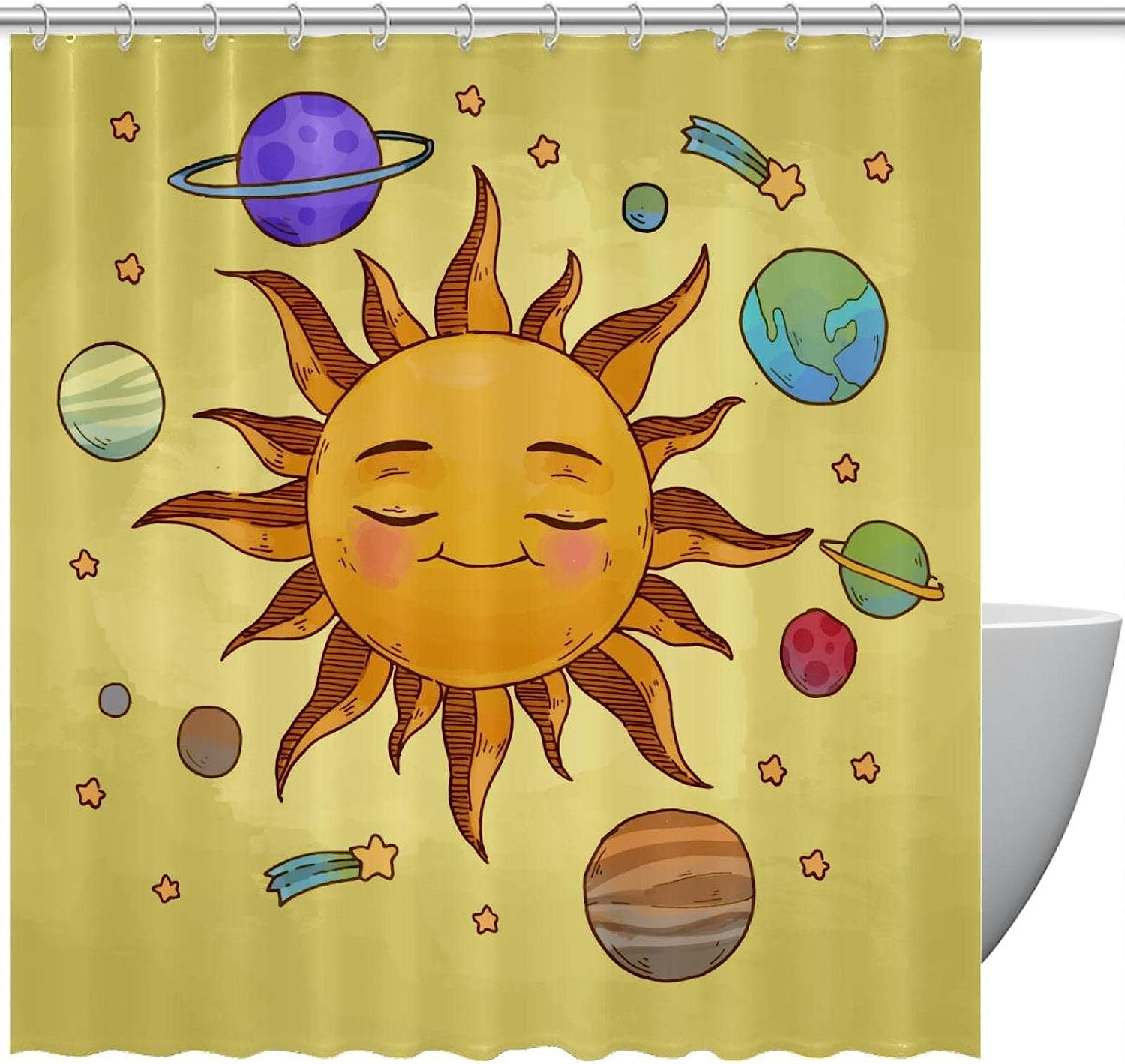 Outer Space Planets and Stars Shower Curtain for Astronomy Lovers