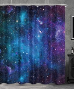 Outer Space Print Shower Curtain with Trippy Nebula, Galaxy, and Planet for Men and Boys Bathroom Decor by Riyidecor