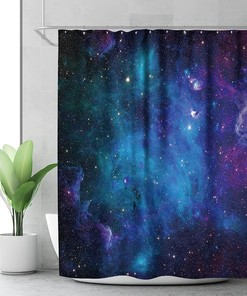 Outer Space Print Shower Curtain with Trippy Nebula, Galaxy, and Planet for Men and Boys Bathroom Decor by Riyidecor