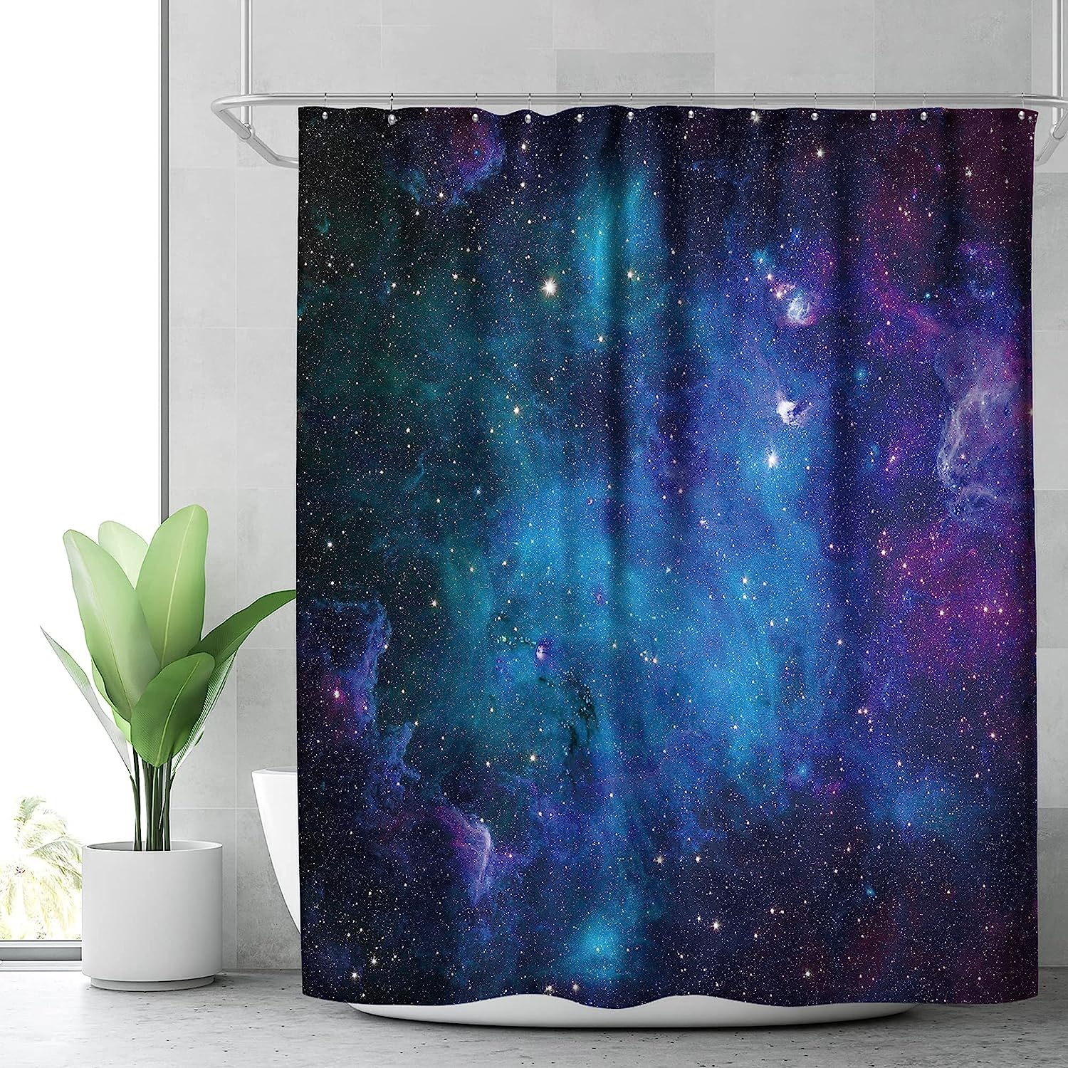 Outer Space Print Shower Curtain with Trippy Nebula, Galaxy, and Planet for Men and Boys Bathroom Decor by Riyidecor