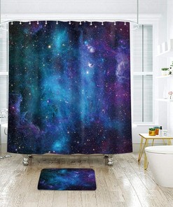 Outer Space Print Shower Curtain with Trippy Nebula, Galaxy, and Planet for Men and Boys Bathroom Decor by Riyidecor