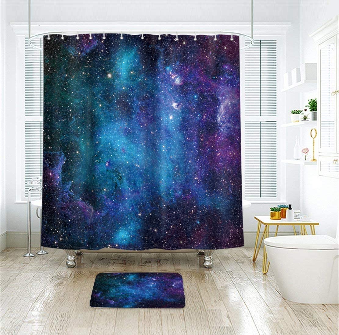 Outer Space Print Shower Curtain with Trippy Nebula, Galaxy, and Planet for Men and Boys Bathroom Decor by Riyidecor