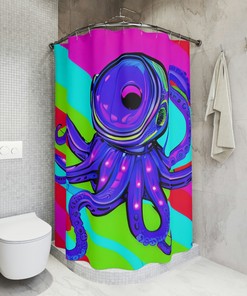 Outer Space Purple Octopus AI Art Design Shower Curtain Print