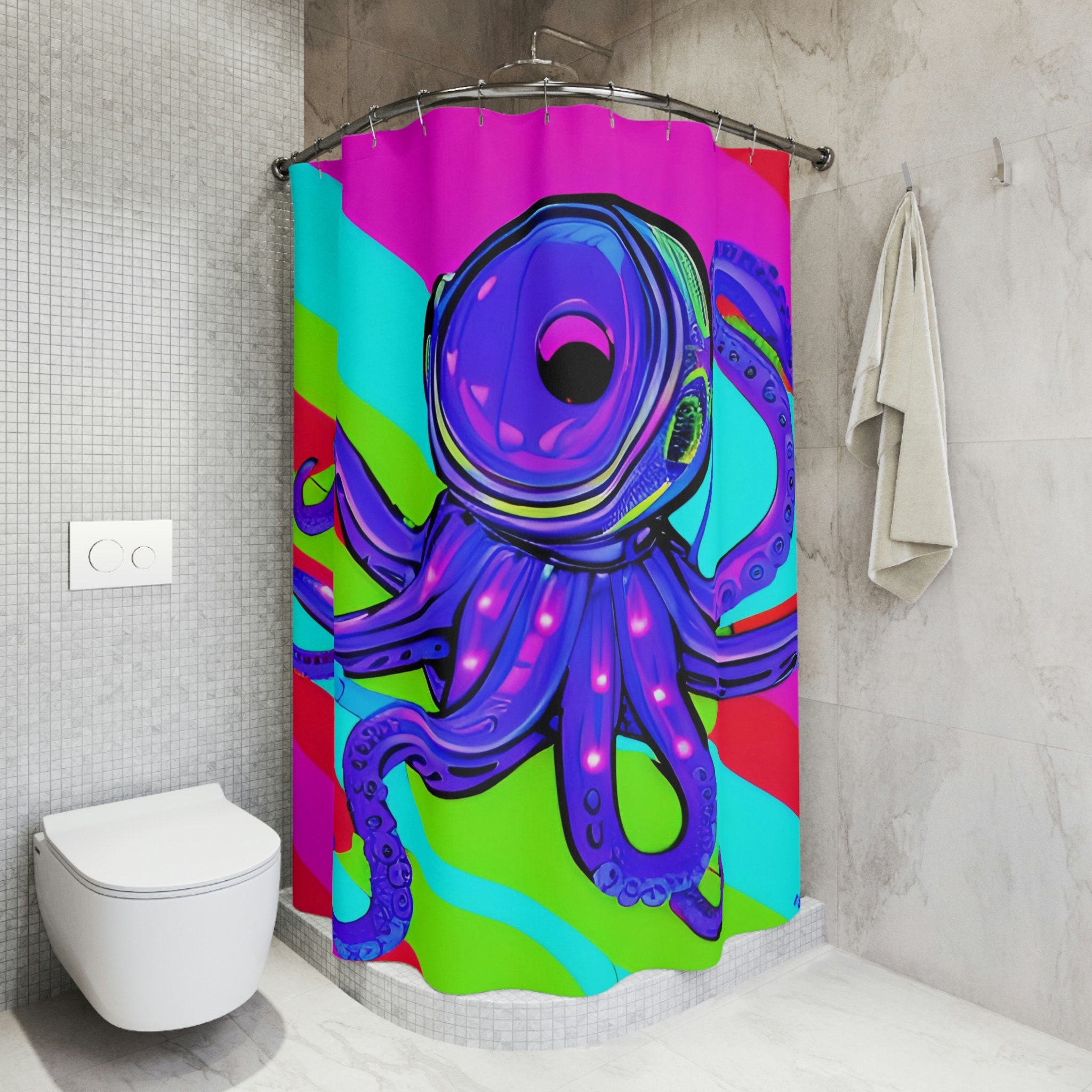 Outer Space Purple Octopus AI Art Design Shower Curtain Print